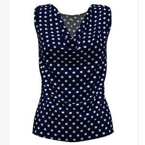Navy & White Polka Dot Sleeveless Top, M